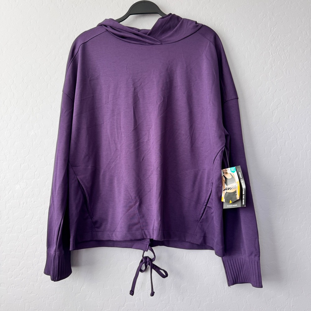 NWT Avia‎ Purple Tie-Back Hoodie Activewear Pullover with Pockets XL